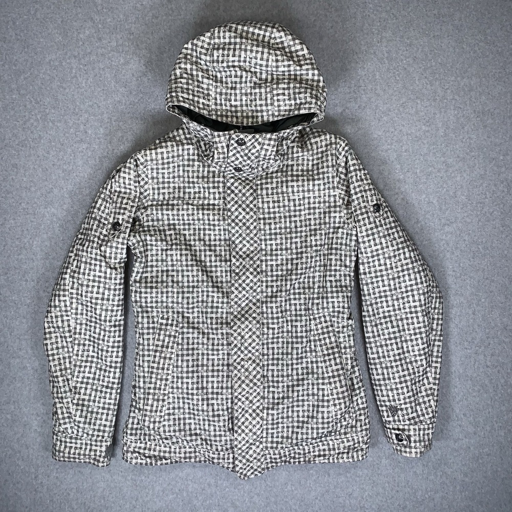 Burton Snowboard Jacket Womens Small Grey White Checkered Dryride Insulated